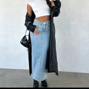 White fox denim maxi skirt